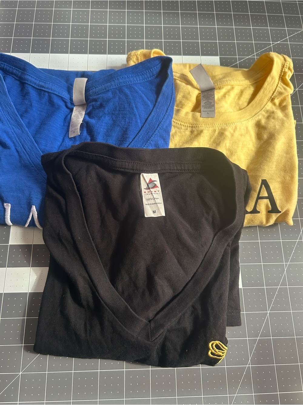Black V-Neck Tee with Subtle Embroidery - Black